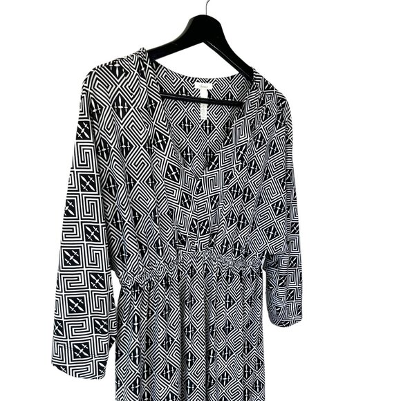 Soma Black White Print Long Sleeve Knee Length Dress Medium - Picture 2 of 8